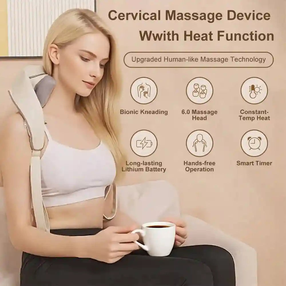 Shiatsu Deep Tissue Neck Massager with Heat Therapy - Tidesmit Ivory Massage Roller Tidesmit