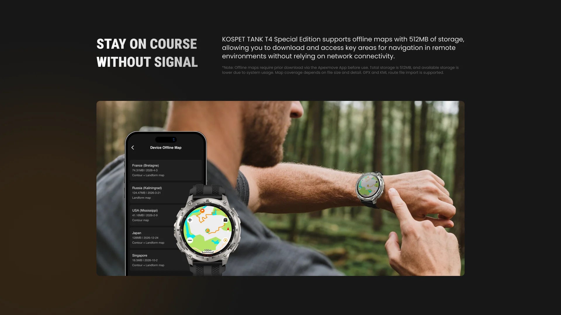 2026 New KOSPET Tank T4 SE Smart Watch for Men 6-Sat GPS Offline Maps 10ATM Waterproof Heart Rate Skiing Hiking for Android iOS