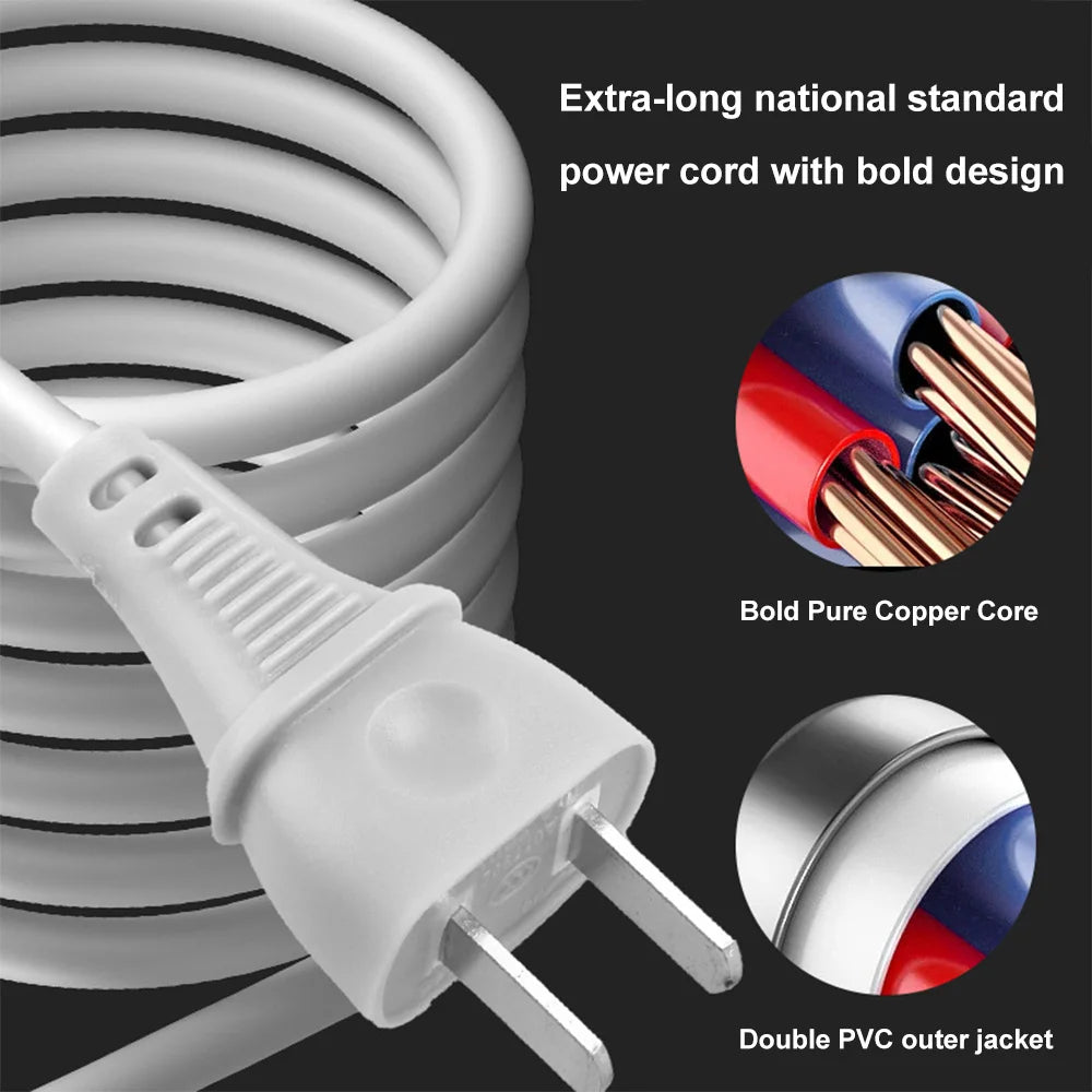 White professional hair dryer power cord with bold copper core and durable double PVC protective outer jacket.