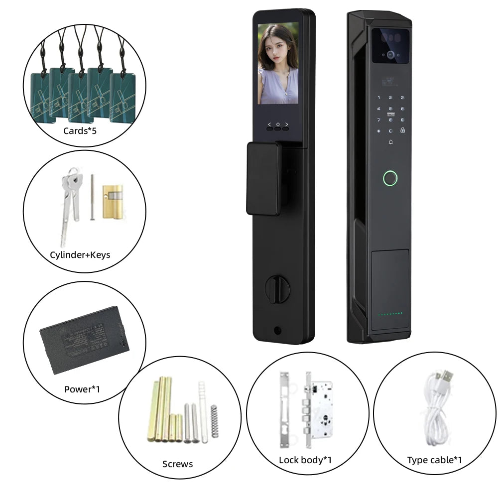 RAYKUBE P8 Tuya WiFi Camera Palm Vein Smart Lock Face Recognition Digital Fingerprint Lock With Video Call 21-language Voice