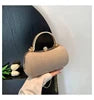 Beige PU evening clutch handbag with crystal-embellished top handle, perfect for weddings and formal parties.