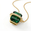 Luxury Gold Necklace with Large Green Gemstone and Sparkling Clear Stones Elegant Women’s Statement Pendant Jewelry