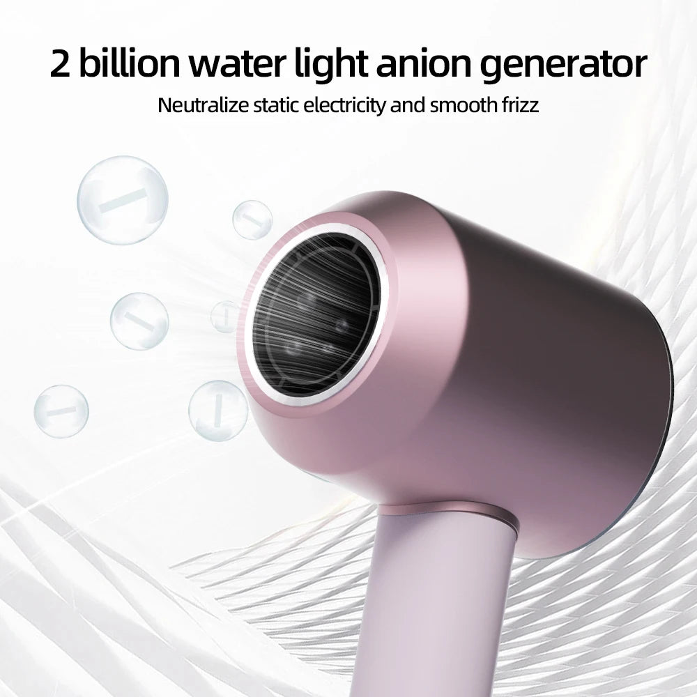 Rose gold ionic hair dryer with anion generator for fast, frizz-free drying and smooth professional styling results.