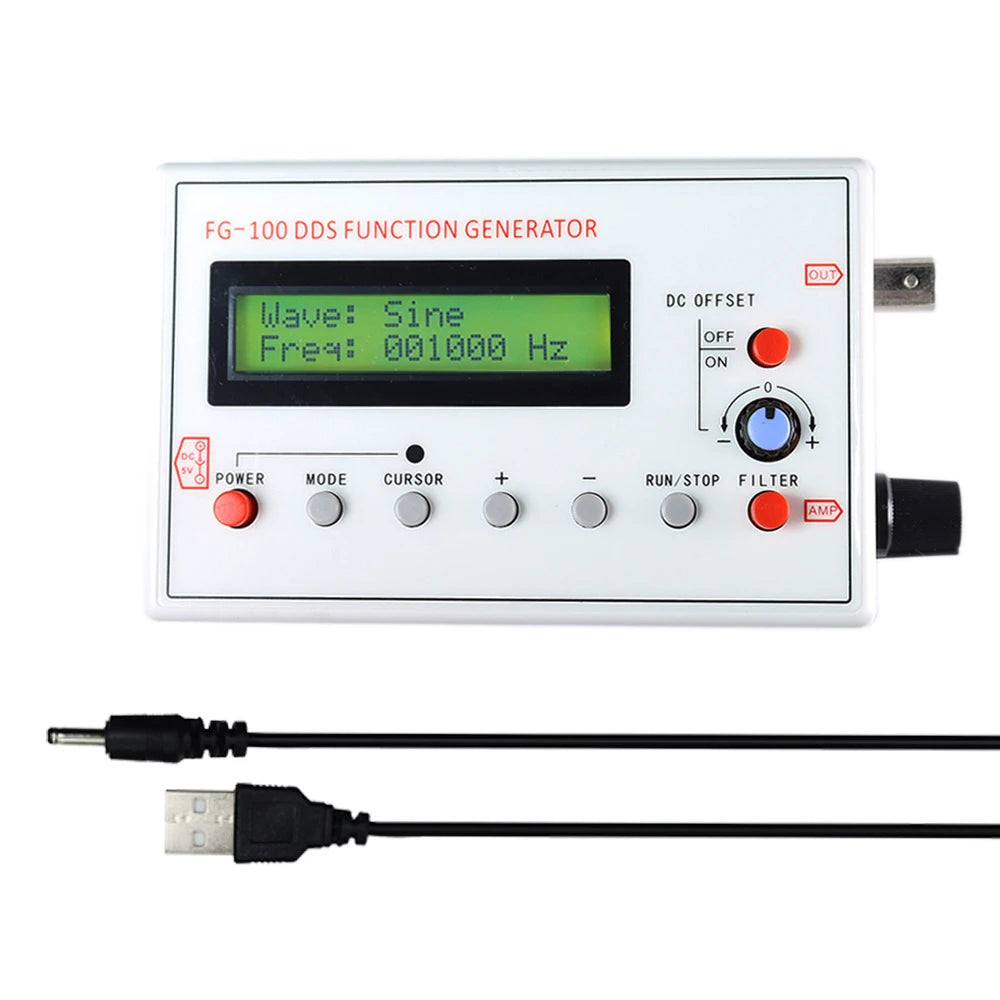 FG-100 DDS Function Signal Generator 1Hz-500kHz Sine Square Triangle Waveform Output USB 5V Powered Frequency Tester