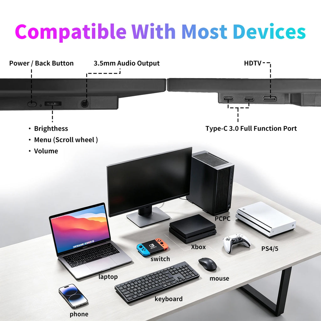 VEOUT 14-inch Portable Laptop Display, 1080P FHD Frameless IPS Ultra-Thin Travel Monitor with Adjustable Stand, Sleek Lightweight Design, Lag-Free Smooth Motion, Great for Daily Remote Office Work