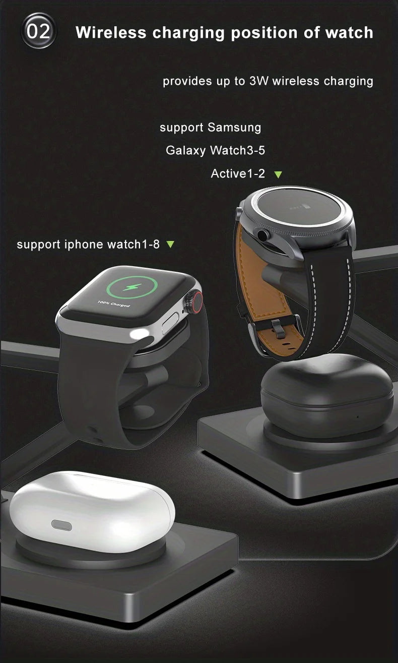 Tidesmit 3-in-1 Wireless Charging Station | Qi Certified Fast Charger Tidesmit