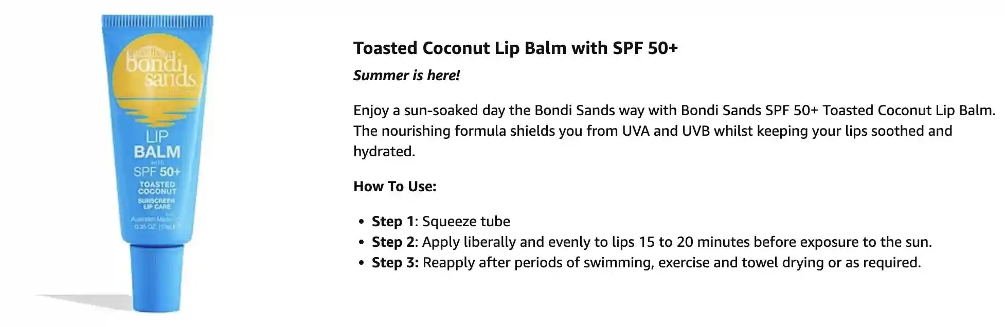 Bondi Sands SPF 50 Lip Balm 3-Pack - Moisturizing Lip Treatment Lip Care Tidesmit
