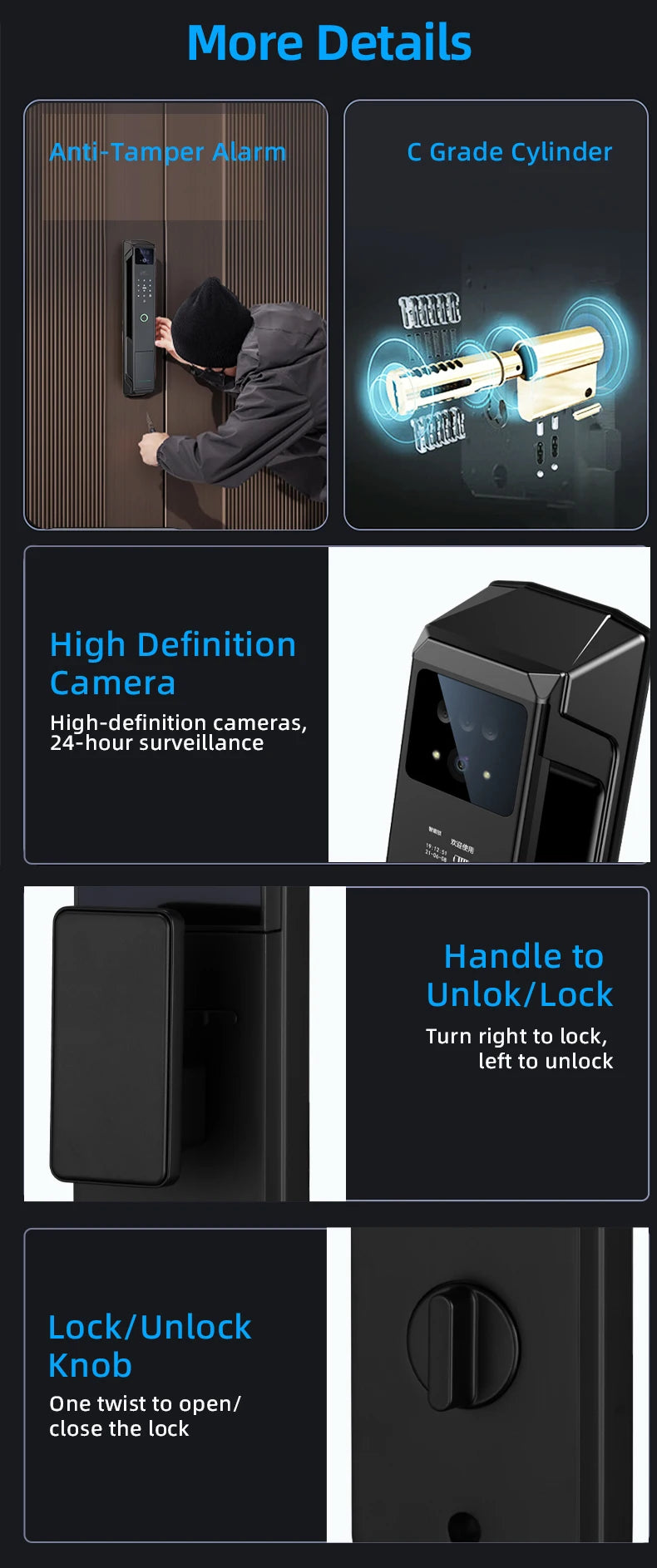 RAYKUBE P8 Tuya WiFi Camera Palm Vein Smart Lock Face Recognition Digital Fingerprint Lock With Video Call 21-language Voice