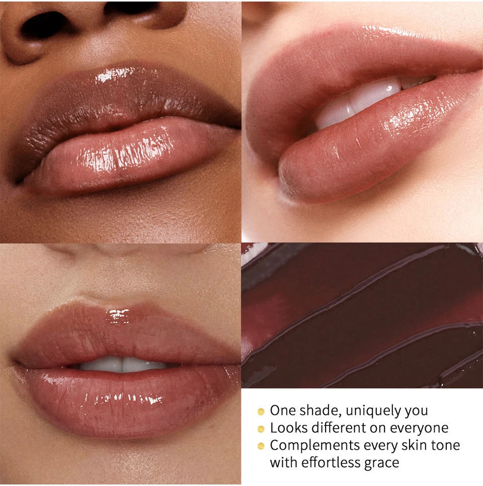 Glossy honey lip balm for plumping and nourishing lips. Clear, long-lasting moisturizing makeup for all skin tones.