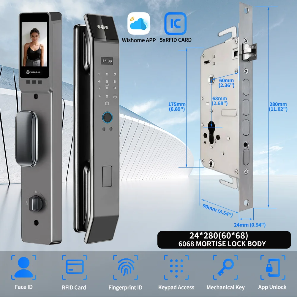 Wishome WiFi APP Smart Door Lock 3D Face Recognition Fingerprint Electronic Door Lock