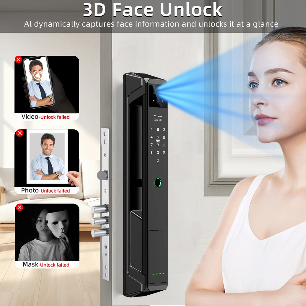 RAYKUBE 21-language Voice Tuya WiFi Camera Palm Vein Smart Fingerprint Lock Face Recognition Digital Lock With Video Call P85