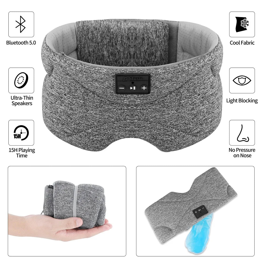 2024 White Noises Sleeping Music Headband Wireless Bluetooth Soft Sleep Headset Music Eye Mask for Travel Tidesmit