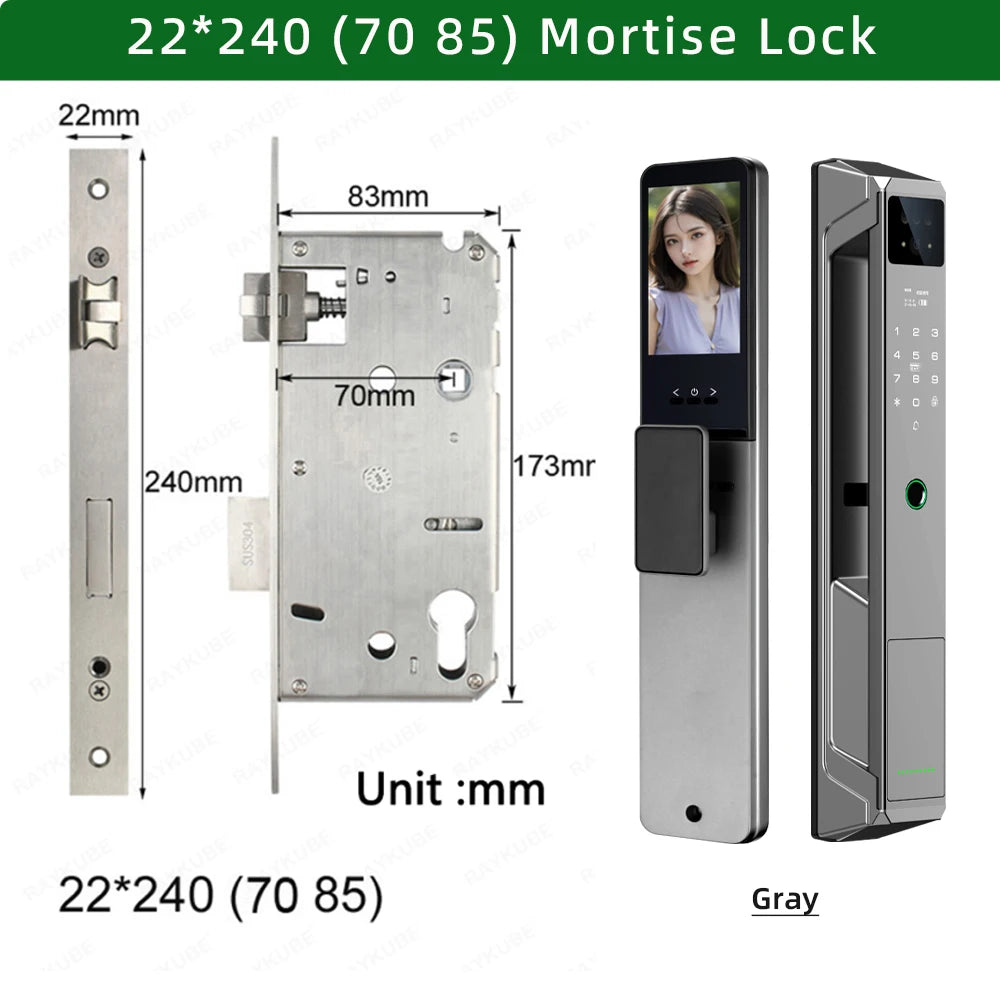 RAYKUBE 21-language Voice Tuya WiFi Camera Palm Vein Smart Fingerprint Lock Face Recognition Digital Lock With Video Call P85