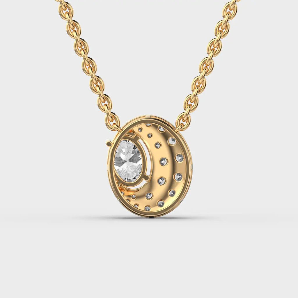 Luxury Women 18K Gold Plated Oval Diamond Pendant Necklace Link Chain For Engagement