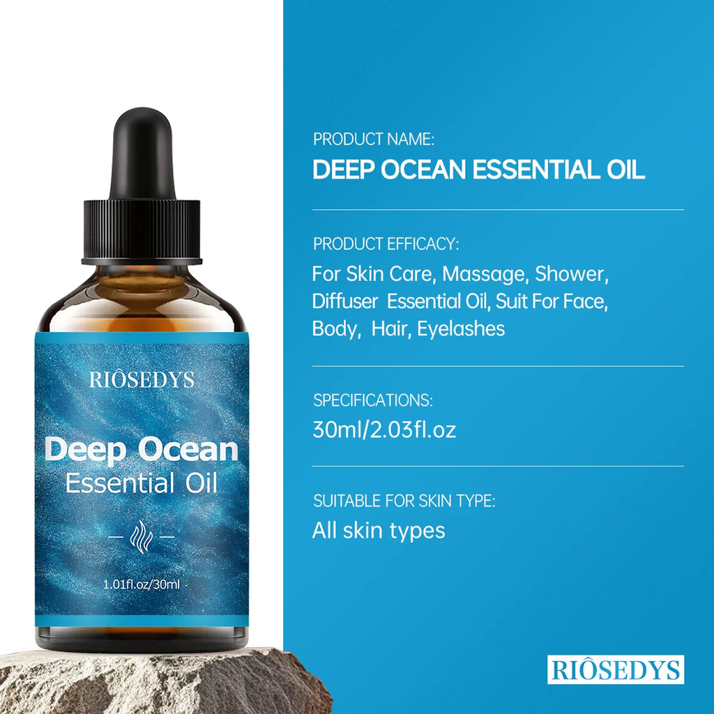 Deep ocean essential oil, with a sea breeze scent,  suitable for body massage and aromatherapy, providing powerful moisturizing