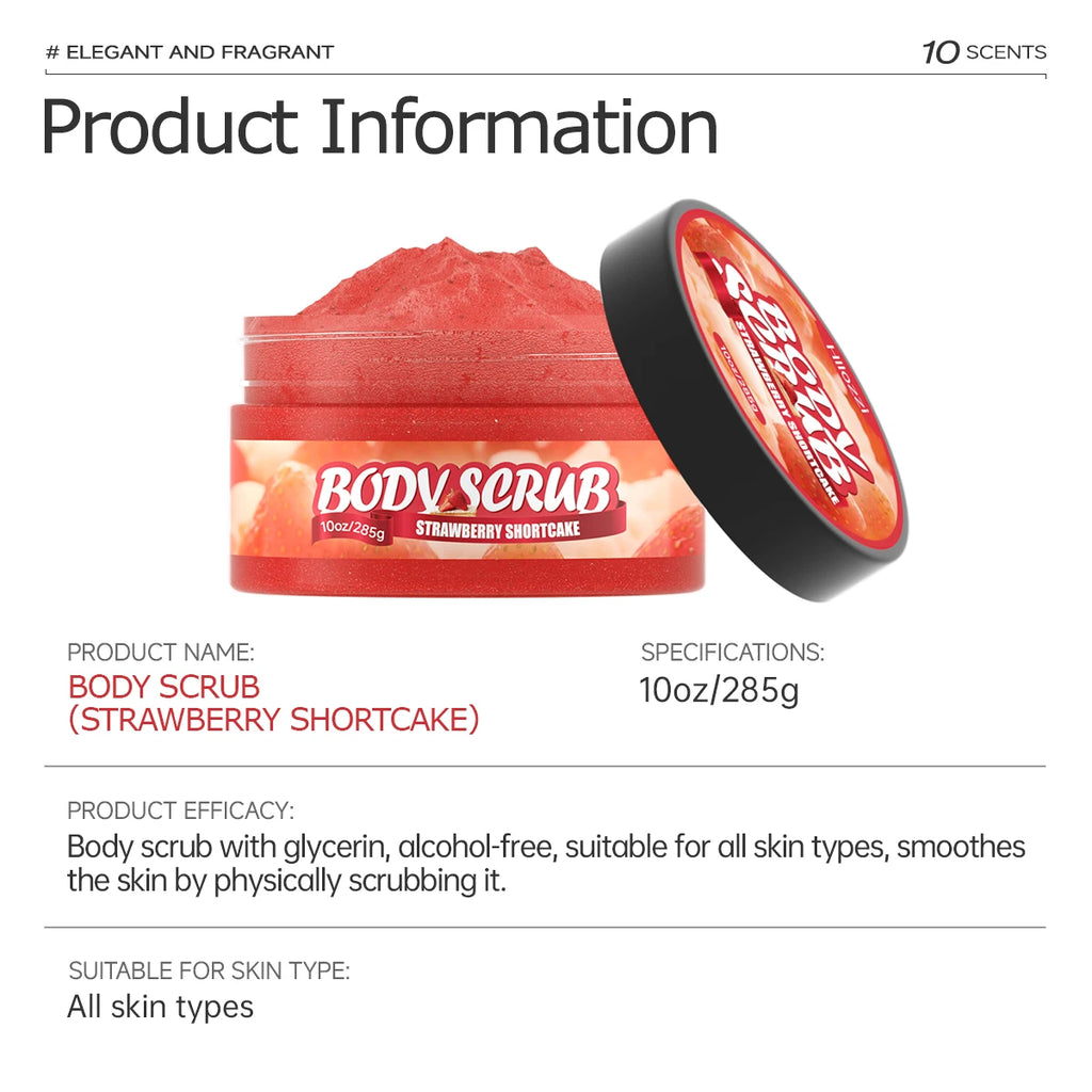 Strawberry Body Scrub 285g | Natural Exfoliating Face Moisturizer Scrubs Treatments Tidesmit
