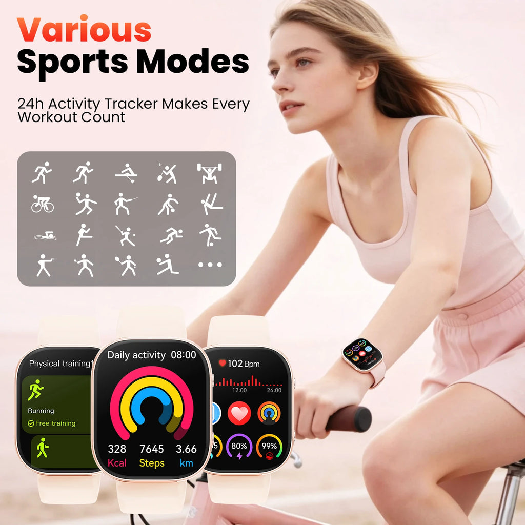 2026 New 1.88 Inch HD Smart Watch Women Bluetooth Call Smartwatch IP68 Waterproof Fitness Tracker DIY Custom Watch Face Sleep Monitor Multi Sports Mode Long Battery Life Message Reminder Smart Watch For Android IOS Ladies Gif