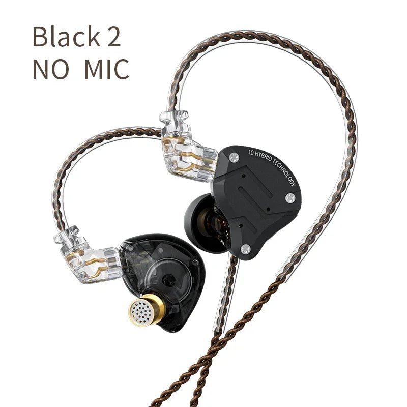 KZ ZS10 Pro 5-Driver Hybrid HiFi Wired Earbuds by Tidesmit ZS10Pro Black2 NoMic Tidesmit