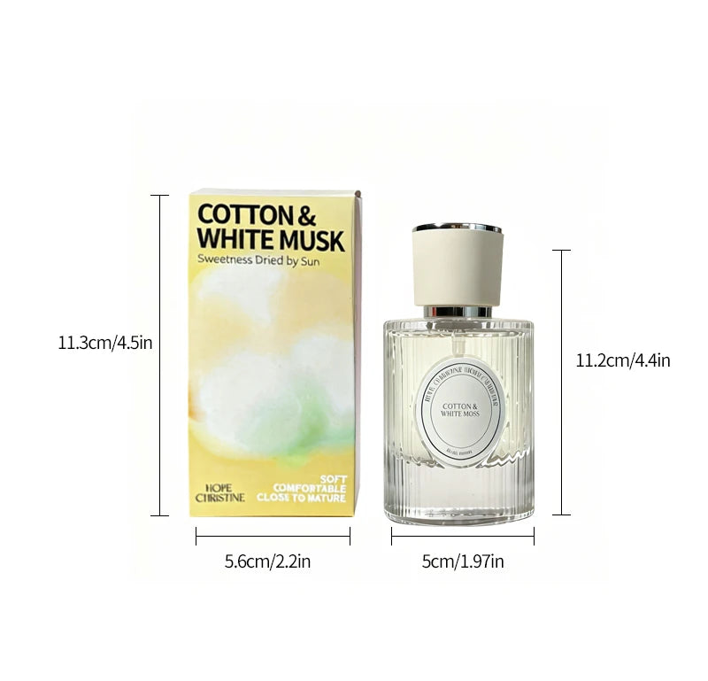 Hope Christine Cotton & White Musk unisex perfume. Fresh, long-lasting soap-scented fragrance in a fluted glass bottle.