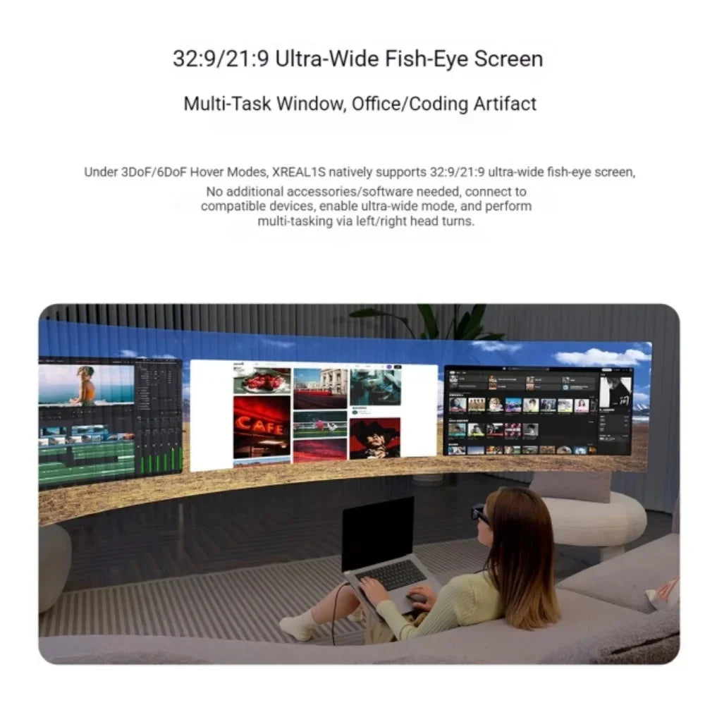 XREAL 1S Smart AR Glasses Native 2D to 3D Virtual Reality 3DoF Spatial Hover 500" Portable Giant Screen 52 FOV Movie Viewing