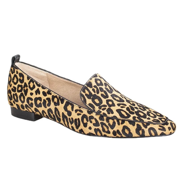 New Arrival Leopard Hair Calf Leather Women Dress Loafer Lace-up Light Weight Comfortable Flat Casual Shoes Evergreen Summer