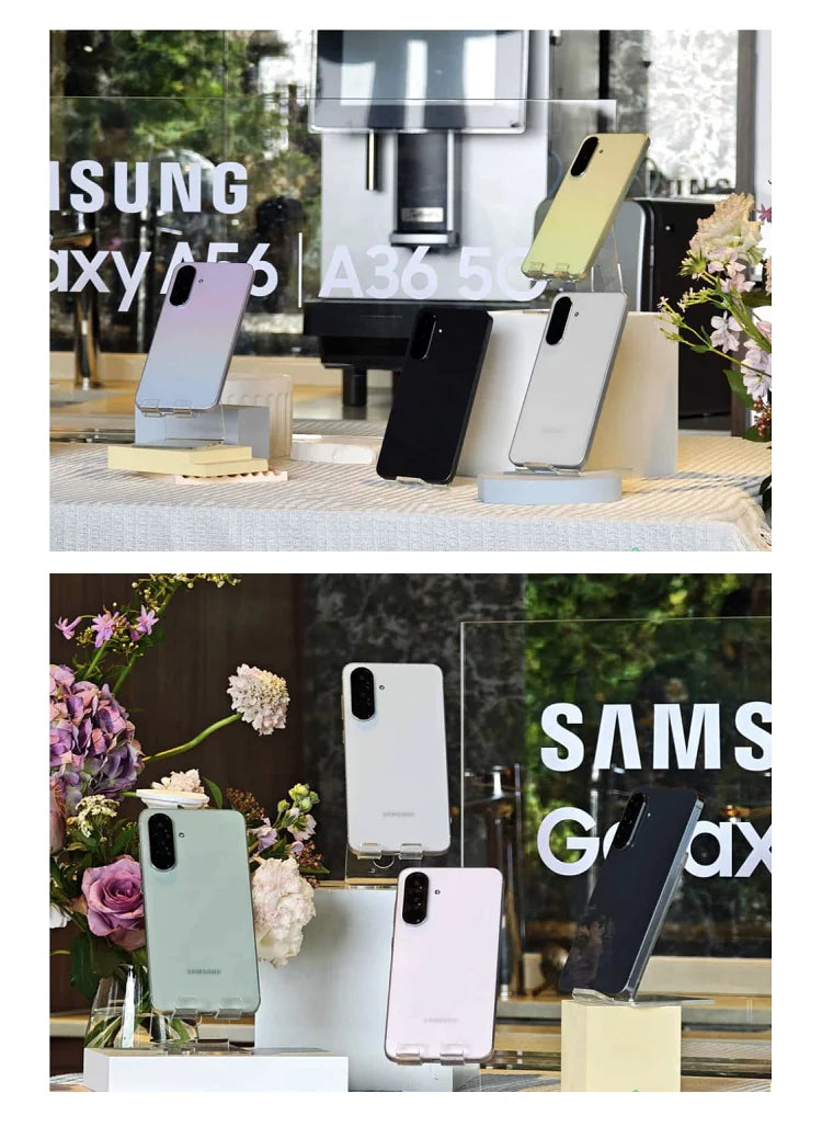 Tidesmit Galaxy A56 5G smartphone with 50MP OIS camera, 120Hz AMOLED display, and 45W fast charging in sleek design.