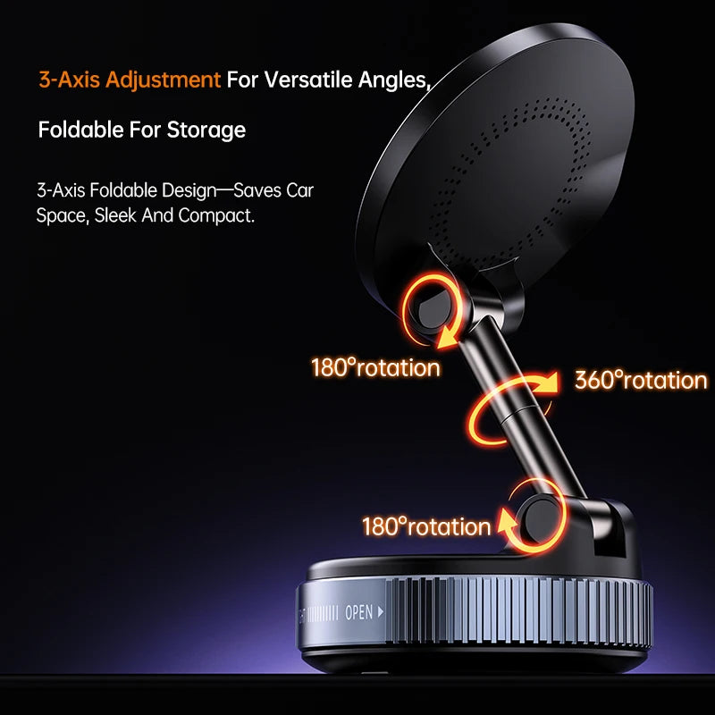 X68w Charging Car Magnetic Round Phone Holder for All Phones 360 Degree Rotating Magnetic Vacuum Suction Phone Mount Holder Tidesmit