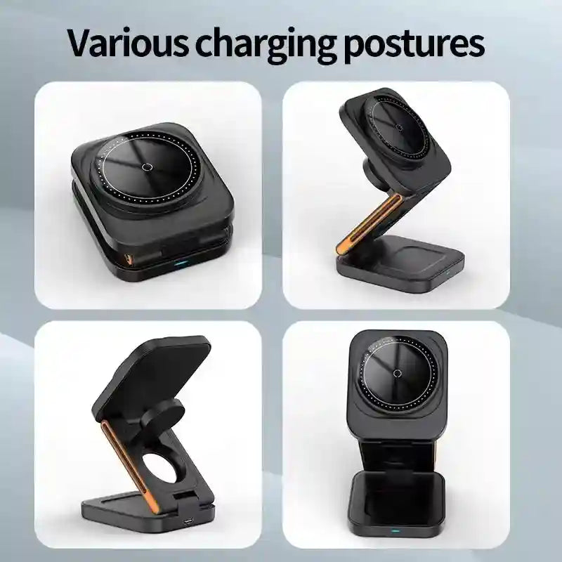 3-in-1 Magnetic Wireless Charger Stand – 15W Fast Qi Certified Station Tidesmit