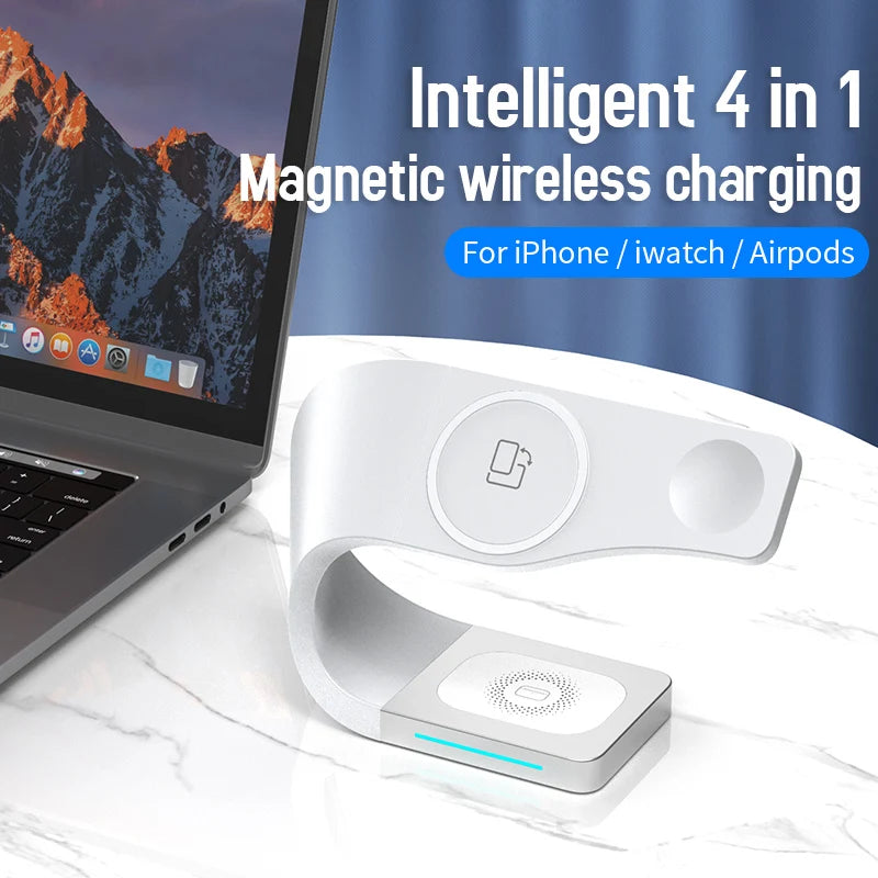 4 in 1 Magnetic Multifuncion Station 3 in 1 Wireless Charger Stand for Phone IWatch 10W 15W Fast Charging Tidesmit