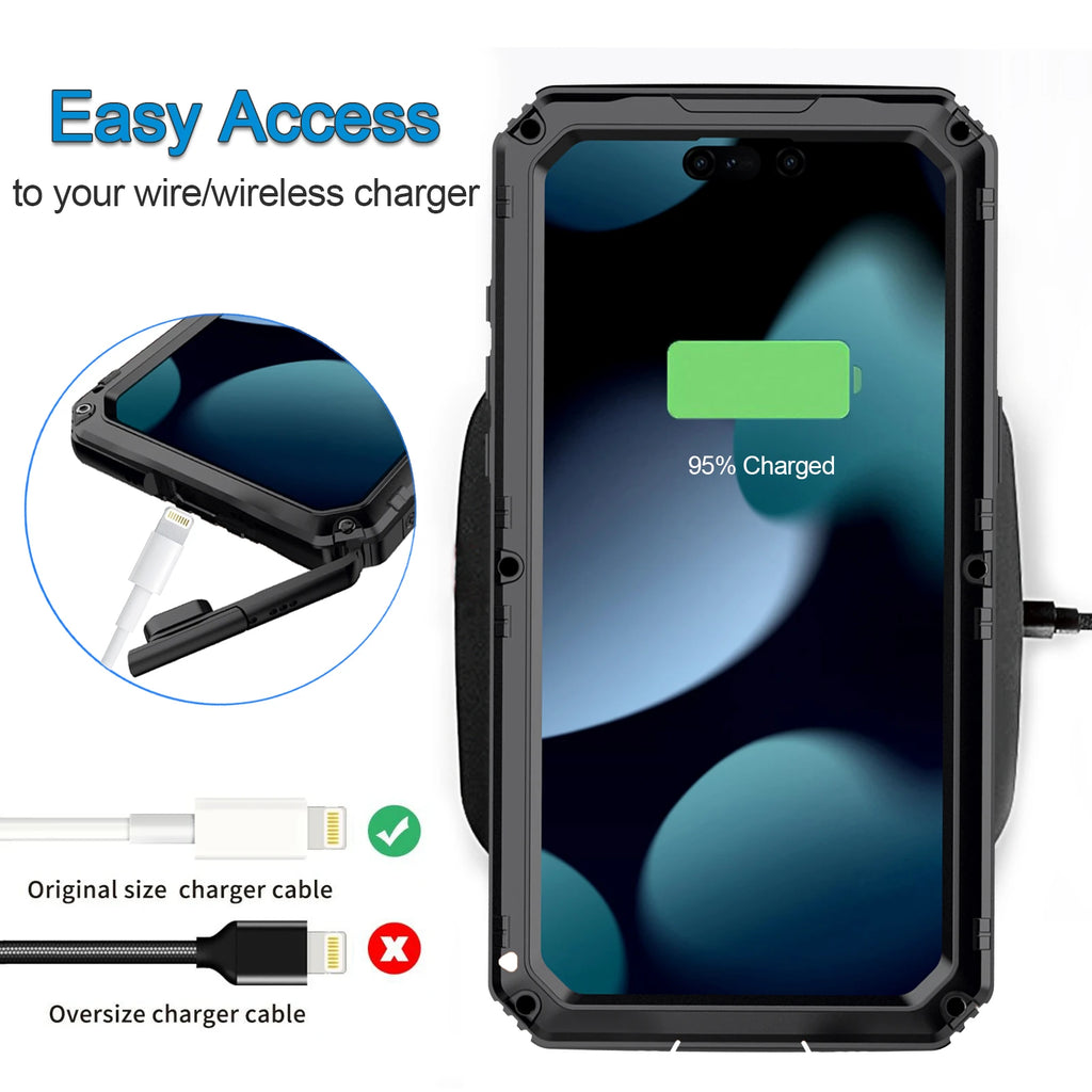 Heavy Duty Kickstand IP68 Screen Protector Covers Waterproof Metal Case for iPhone 16e 16 15 14 13 12 11 Pro Max XS XR Pro 7 8 + Tidesmit