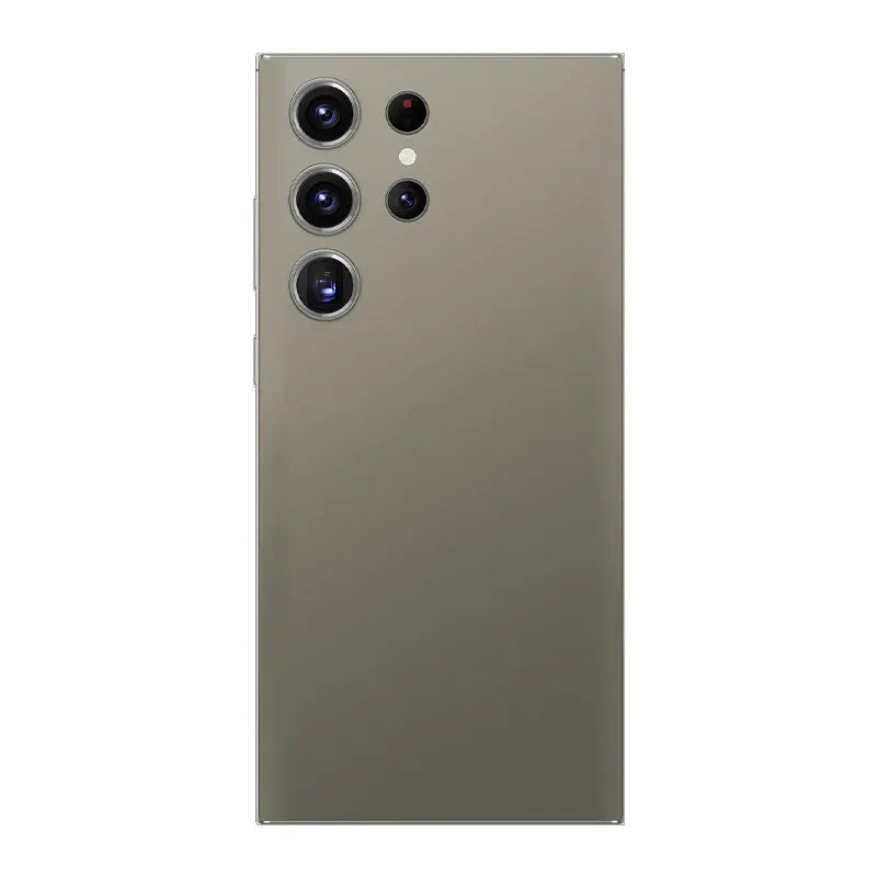 Gray smartphone with quad rear cameras and flash