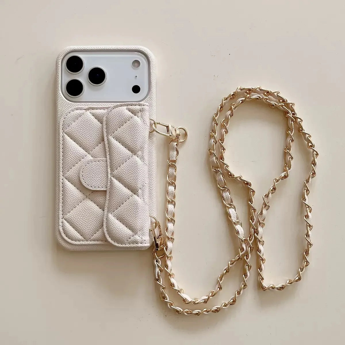 High End Embossed PU Leather Solid Color Crossbody Chain Wallet Card Anti-drop Cover Mobile Phone Cases for 15 Pro