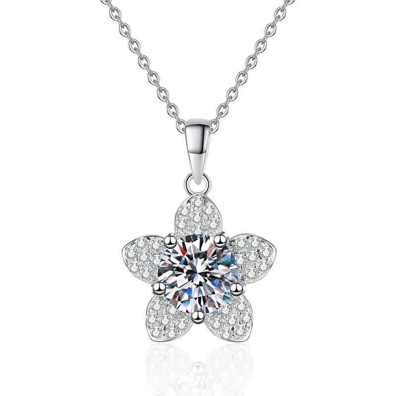 Platinum PT95018k Gold CuteRomantic Geometric Light Luxury Women's Moissanite Pendant Necklace 1 Carat D Color GRS Certified