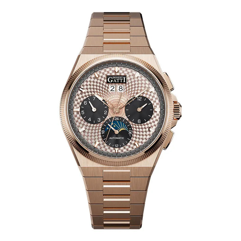 BONEST GATTI Automatic Mechanical Skeleton Watch Stainless Steel Waterproof 50m Luminous Calendar for Minimalist Business Men