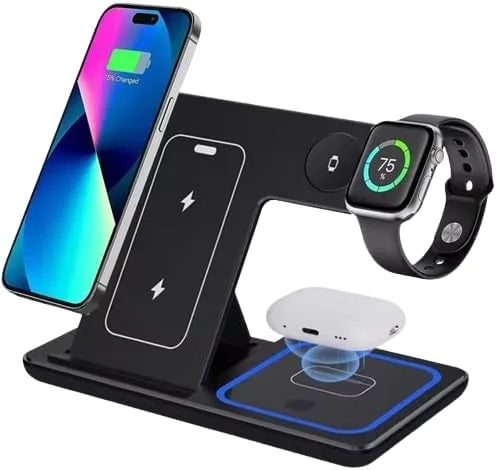 Wholesale Custom Logo Portable 3 in 1 Multifunction Fast Wireless Charging Stand 15w Phone 3 in 1 Foldable Wireless Charger Tidesmit