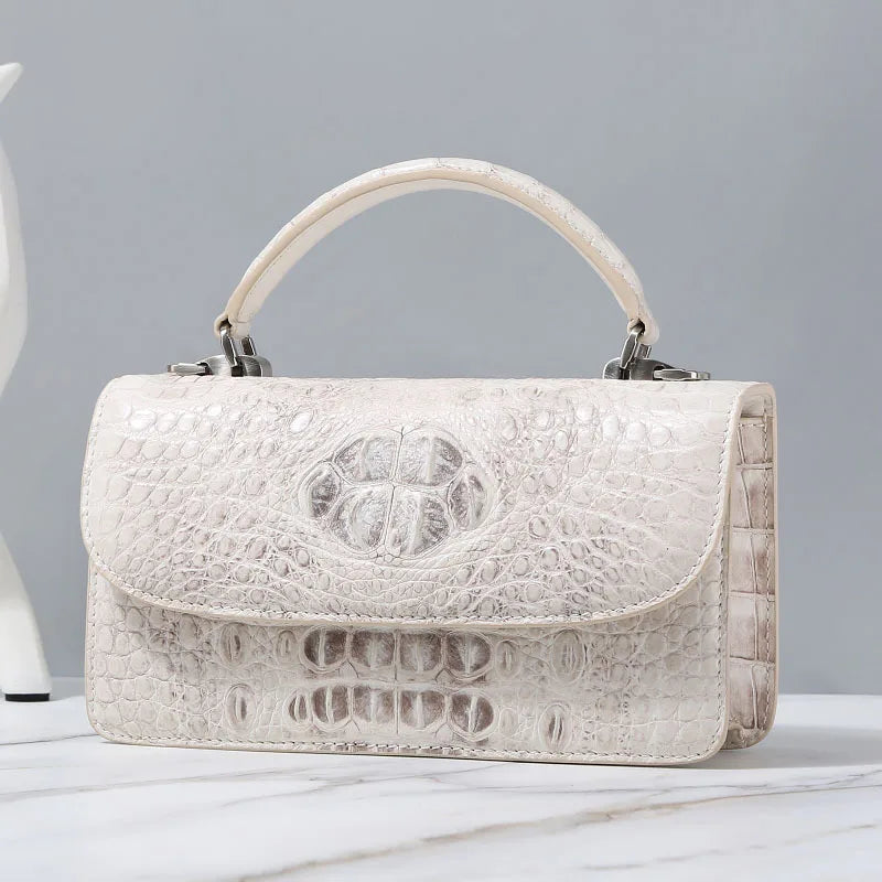 Fashion Designer Genuine Crocodile Leather Women's Small White Handbag Purse Authentic Crocodile Skin Female Flap Shoulder Bag