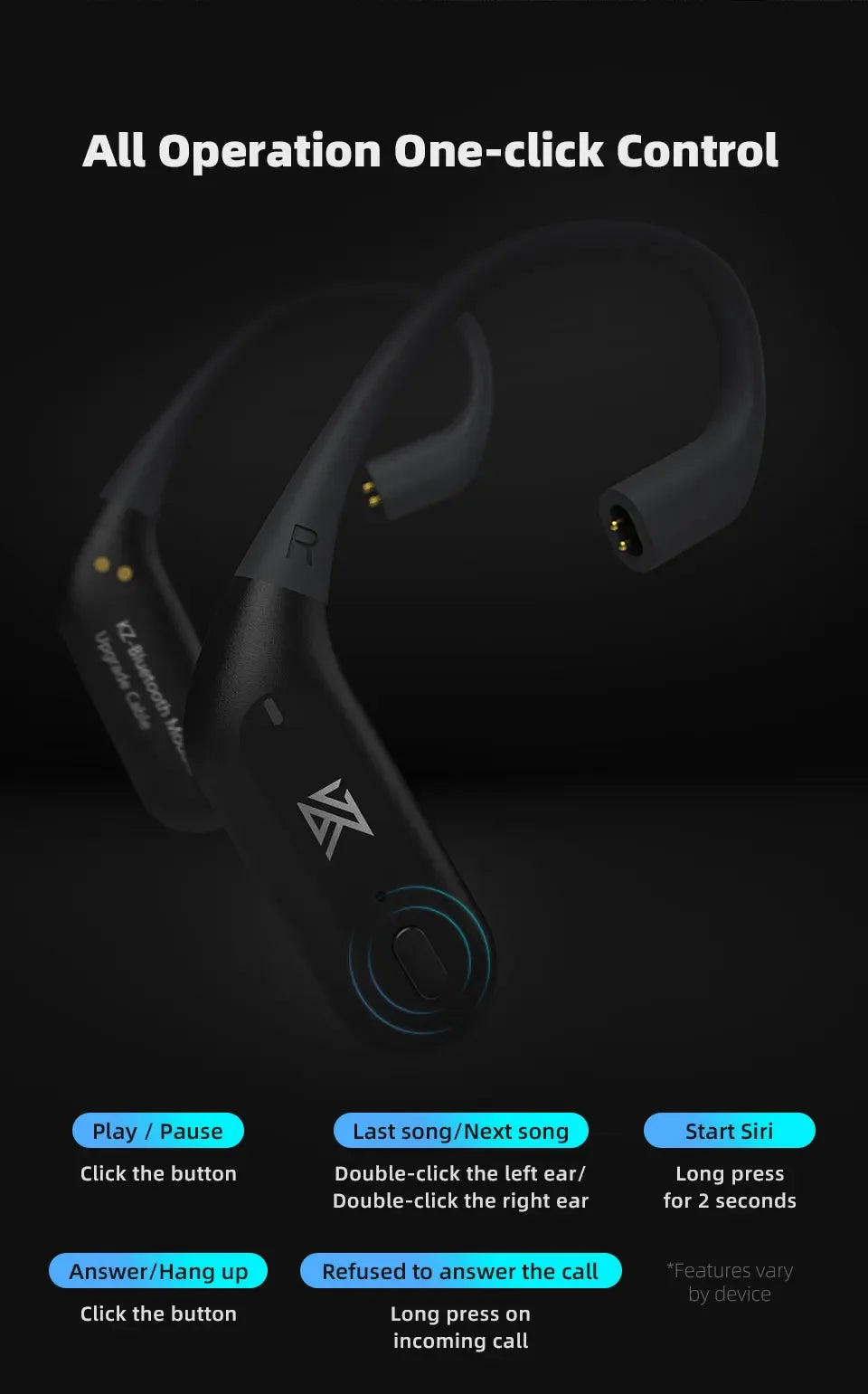 Bluetooth Wireless Adapter for KZ IEM C Pin Ear Hooks - Tidesmit Tidesmit