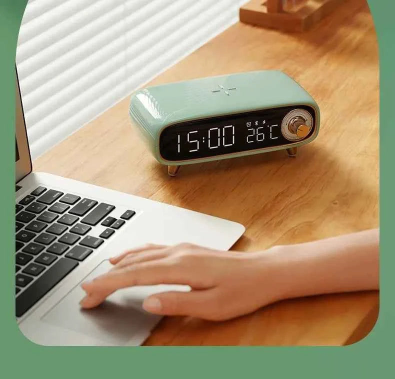 Eson 5V 1200mAh Bluetooth Speaker with Wireless Charging, Alarm Clock, and Temperature Display My Store