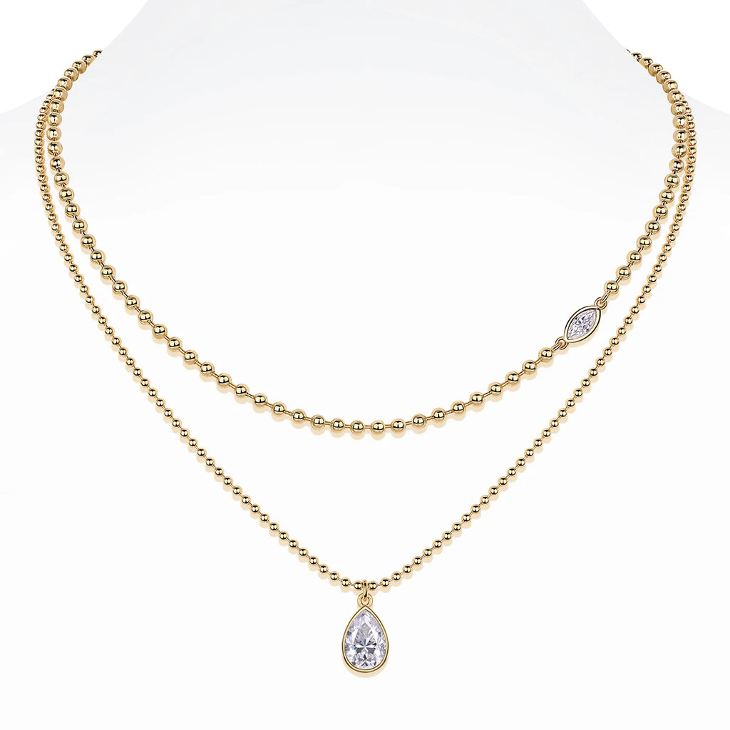 15114 Stacked Design 925 Sterling Silver D Color Moissanite Pendant with Gold Plated Stacking Chain Stylish Layered Necklaces