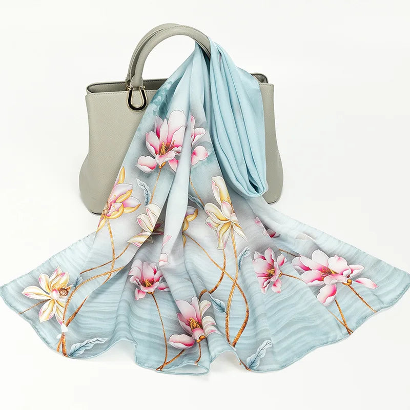 Custom Fashion Headwraps Women Silk Scarves Luxury Mulberry Silk Hijab Muslim Ultralight Ladies Scarf Digital Print
