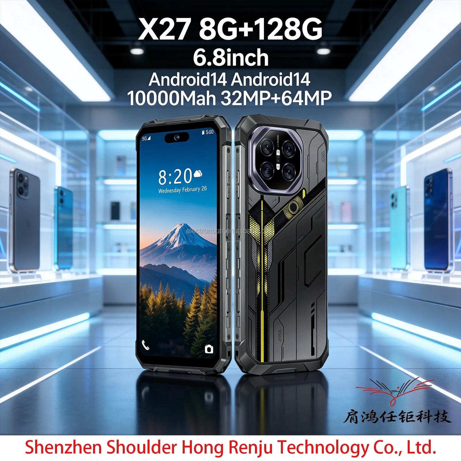 Tidesmit X27 Ultra side profile showing slim design, 6.8 inch expansive display, and sleek 5G smartphone aesthetic.
