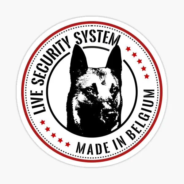 12x12cm Belgian Malinois vinyl decal, Live Security System sticker for car windows or walls. Durable dog warning sign.