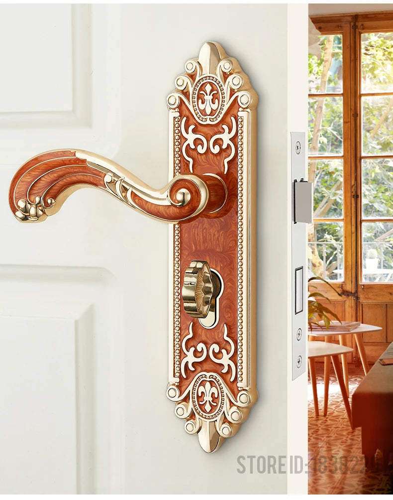 KAK European Style Gold Door Locks with Keys Door Handle Ivory White Security Entrance Door Lock Mute Anti-theft Door Hardware
