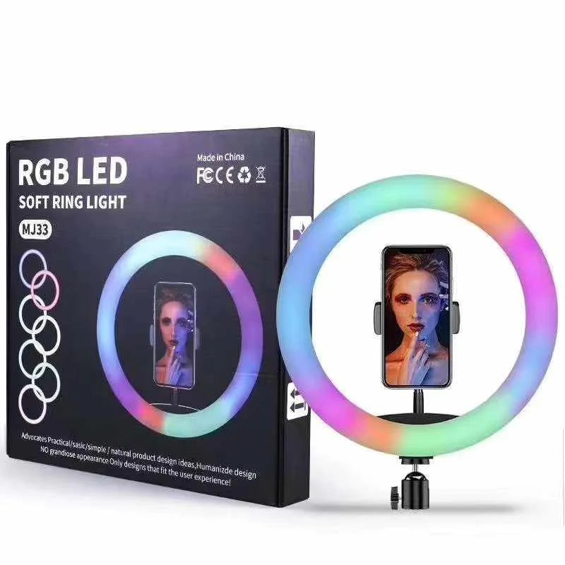 3000K-6000K 13 Inch RGB Ring Light Photography Lighting 15 Colors 33cm Color Fill Light with Mobile Phone Clip Tidesmit