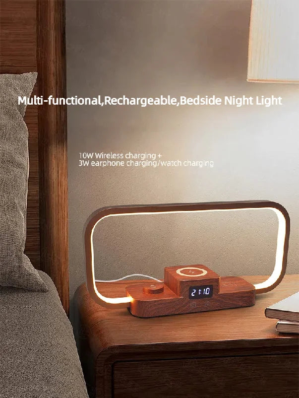 Fast Charging Stand Travel Essentials Iphone Table Lamp 3-in-1 Magnetic Wireless Charger With Led Lamp Alarm Clock for Bedroom Tidesmit
