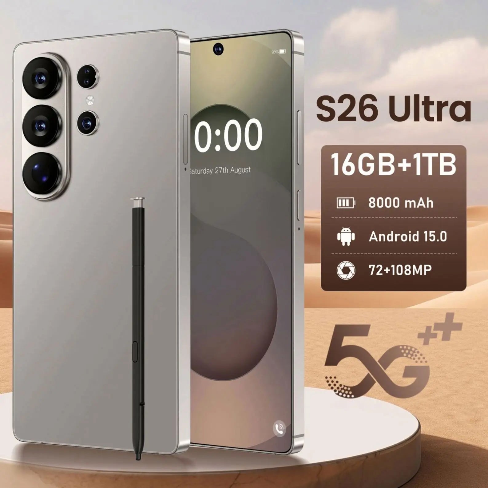 Original S26 Ultra 1TB 5G Android 15 Smartphone with 16GB RAM in metallic finish seen from the side profile