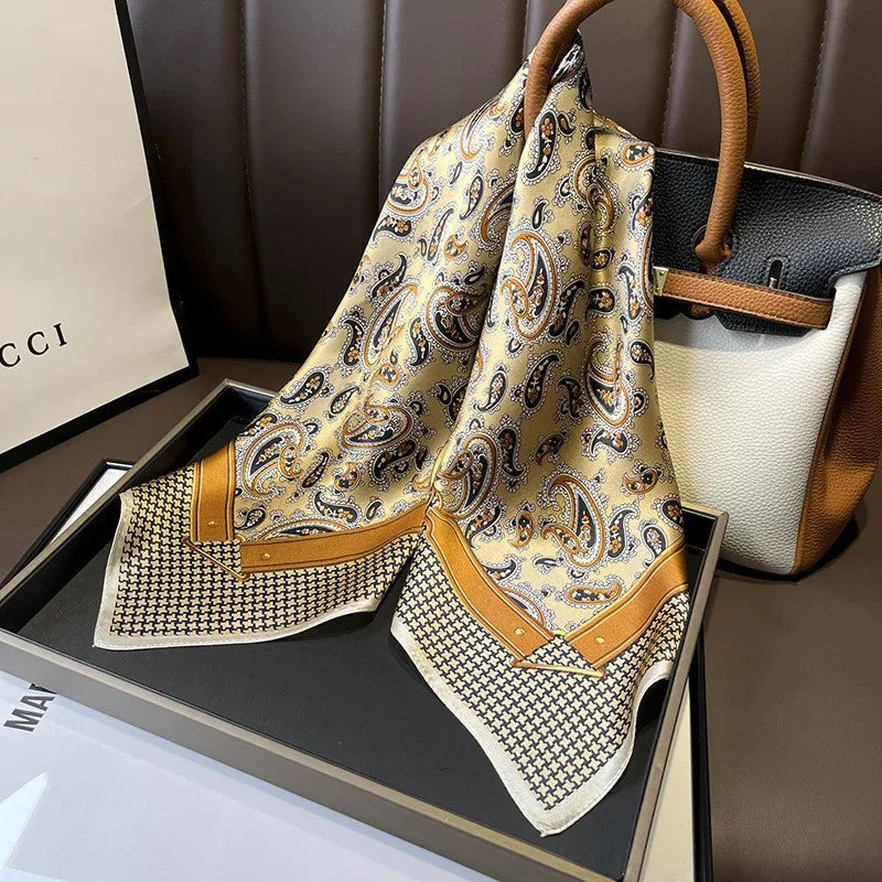 Fashion Foulard Luxury Brand Custom Digital Printing Square Silky Scarves Women 70X70Cm Bandana Scarf Foulard En Soie