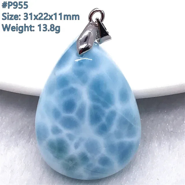 Natural Blue Larimar Trendy Necklace Pendant Women Men Gift Beads 925 Sterling Silver Dominica Water Drop Crystal Stone Jewelry
