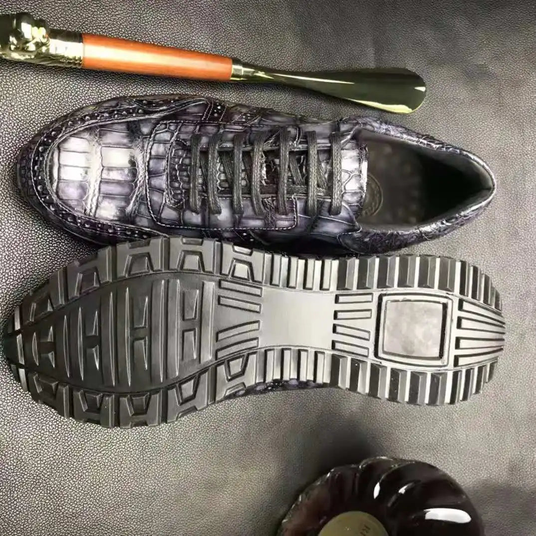 Goodyear Welt Sepatu Walking Style Shoes High Quality alligator Sport Sneakers Shoes for Men Luxury crocodile Leather Man Shoes