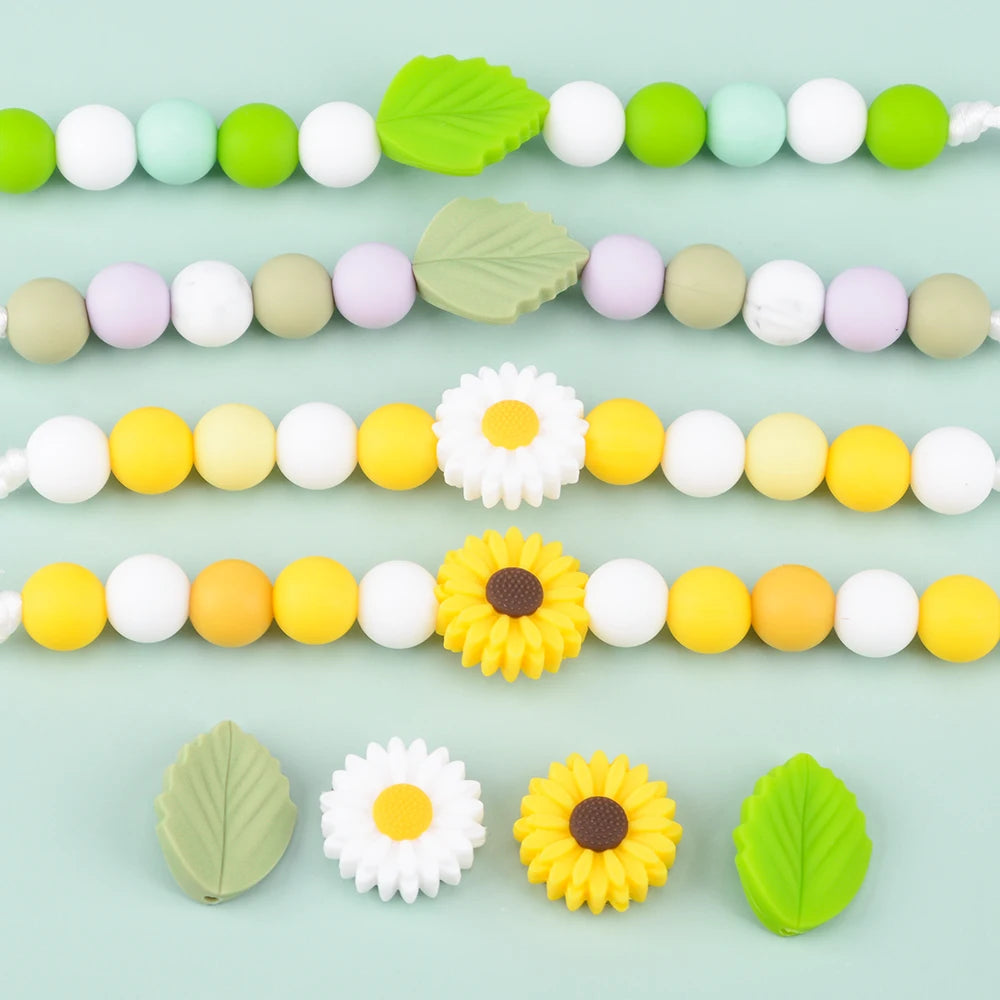 LOFCA 10pcs Sunflower Silicone Beads Daisy Flower Teether Baby Teething Toys Cartoon BPA Free Chew For Baby Necklace Accessories